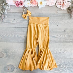 Yellow|mustard bell bottoms| baby girl bell bottoms| toddler bell bottoms image 3