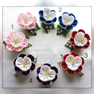 Kanzashi hair clip Ribbon Flowers Kanzashi flower hair clip Pink/Blue/Red/Violet Small clips for girl Set of 2 hair clip School Hair clip
