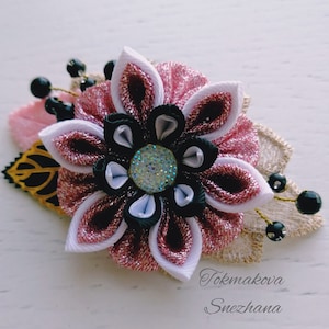 Kanzashi Fabric flower hair clip Pink kanzashi Flowers Kanzashi flower brooch Ribbon kanzashi Flowers Gift for women Gift for girls Handmade