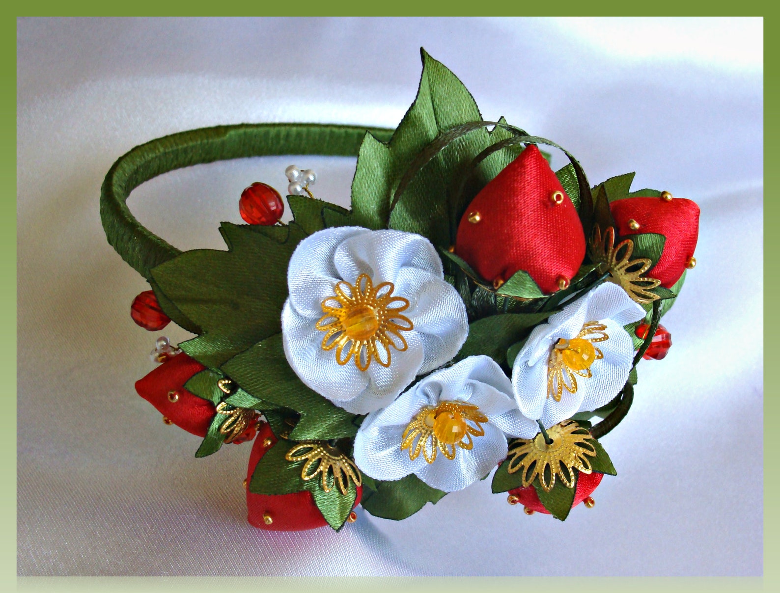 SUI AVA Floral Broderie Twist Headband Strawberry main image 0