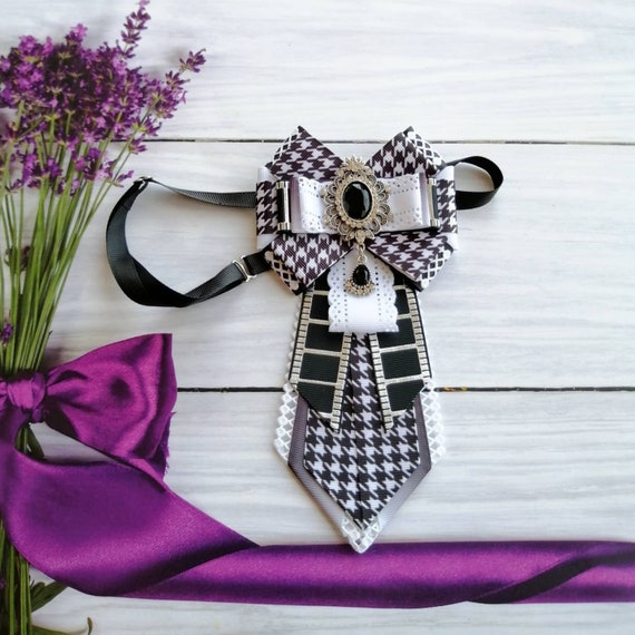 SneZhaT Uniform Brooch Tie Bow Brooch Tie School Uniform Bow Black and White Bow Tie Brooch School Brooch Tie Ladies Fabric Pin Brooch Tie