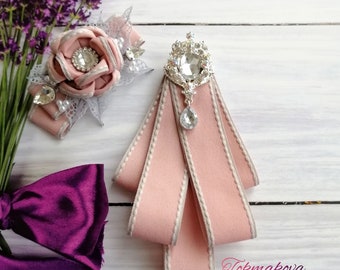 Pink Brooch tie Hair clip Kanzashi Style Accessory Set Ribbon brooch Gift for her Ladies brooch tie