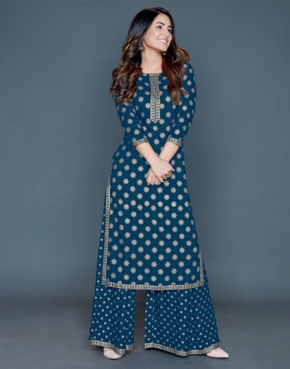 Pakistani Readymade Salwar Kameez Set Indian Designer Blue Palazzo Kurta  S-XXL | eBay