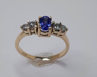 10k Yellow Gold Tanzanite Ring, Diamond Accent Ring