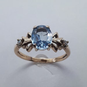 Blue Topaz Ring, Yellow Gold Ring, Blue Topaz and Diamond, Mother's Day Gift, December Birthstone, 10k Yellow Gold Ring, Ring for Her,