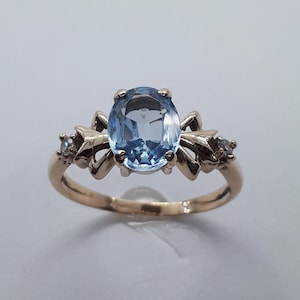 Blue Topaz Ring, Yellow Gold Ring, Blue Topaz and Diamond, Mother&#39;s Day Gift, December Birthstone, 10k Yellow Gold Ring, Ring for Her,