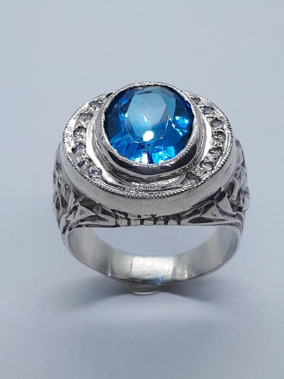 Anello Fatto A Mano In Argento 925 Con Topazio Blu, Taglio Ottagonale, Vintage, Regalo Perfetto - Foto 2
