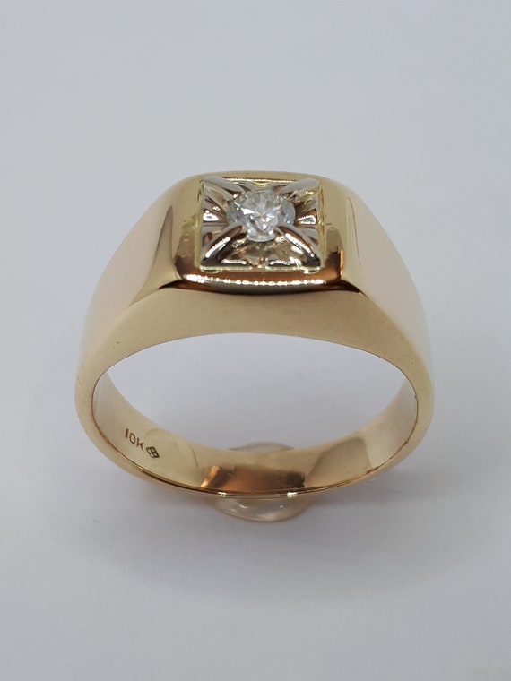 Diamond Yellow Gold Men's Pinky Ring