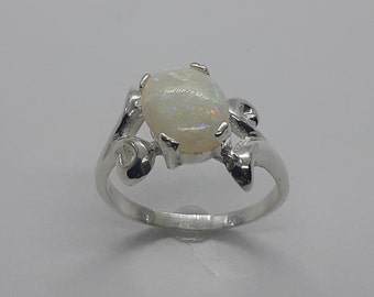 Anillo de ópalo de plata esterlina, joyería de piedra blanca, hecho a mano
