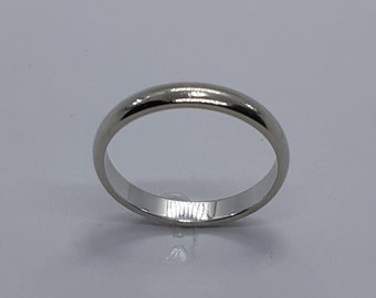 Alliance pour homme en or blanc 10 carats fait main, 3 mm