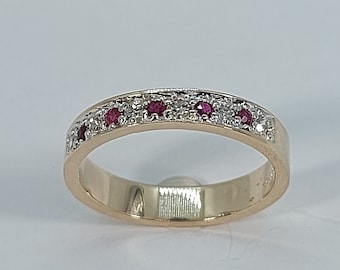 14k geelgouden ring met robijnen en diamanten, maat 6,5 inch