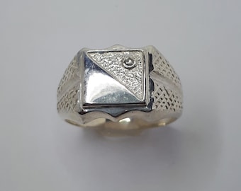 Sterling Silver Diamond Signet Ring, Mens Womens Jewelry, Size 9