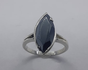 Marquise Hematite Ring, 925 Sterling Silver, Size 5 3/4