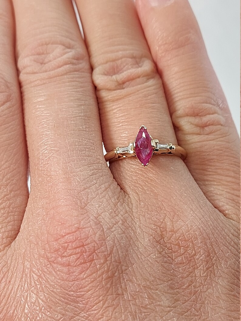 14k Yellow Gold Ruby Ring with Baguette Diamonds image 10