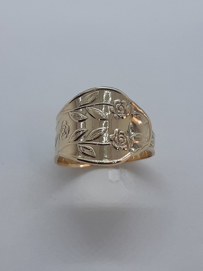 Handmade 10K Yellow Gold Spoon Ring, Floral Design - Etsy