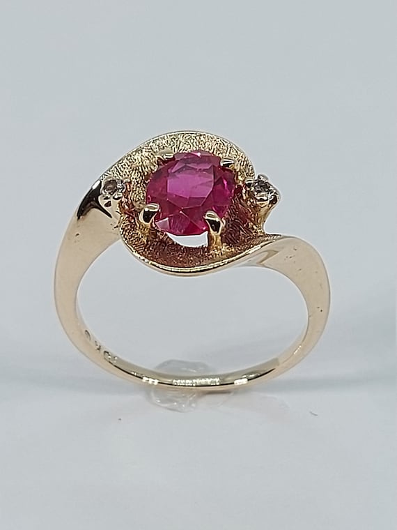 2 Ct. Diamond & Ruby Ring In 10K Yellow Gold - Round Created Ruby, Women's Fine Jewelry Gift - View #2