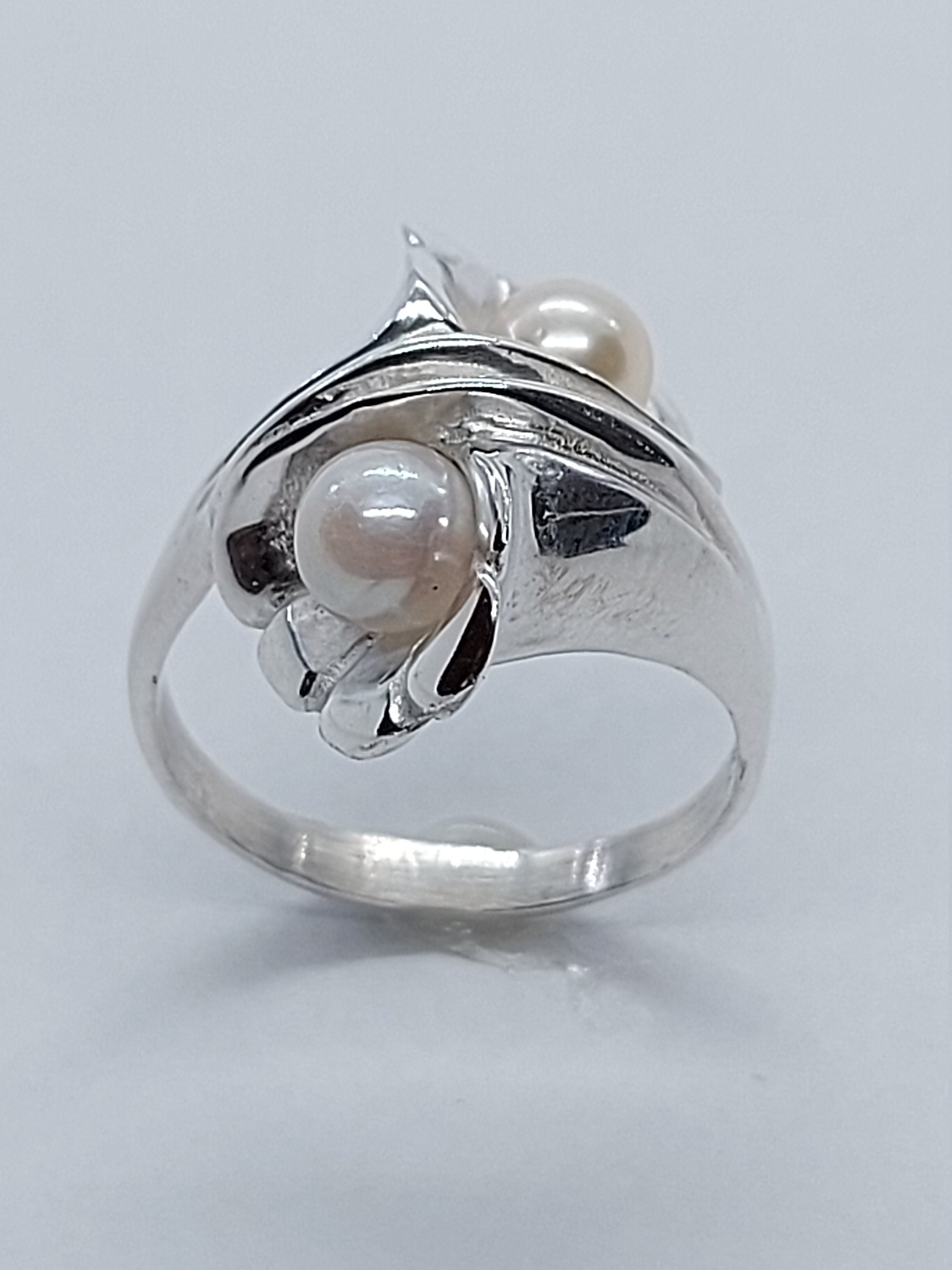 Handmade Sterling Silver Pearl Flower Ring, Size 5 1 2