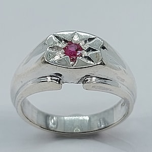 Handcrafted Sterling Silver Men's Ruby Ring, Size 7