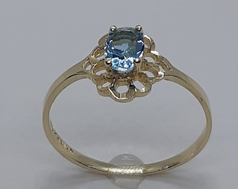 Blue Topaz Ring, 10k Yellow Gold, Dainty Ring