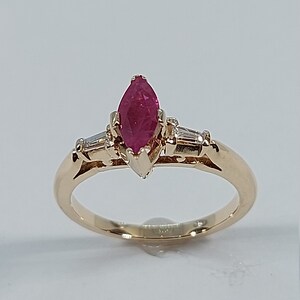 14k Yellow Gold Ruby Ring with Baguette Diamonds image 2