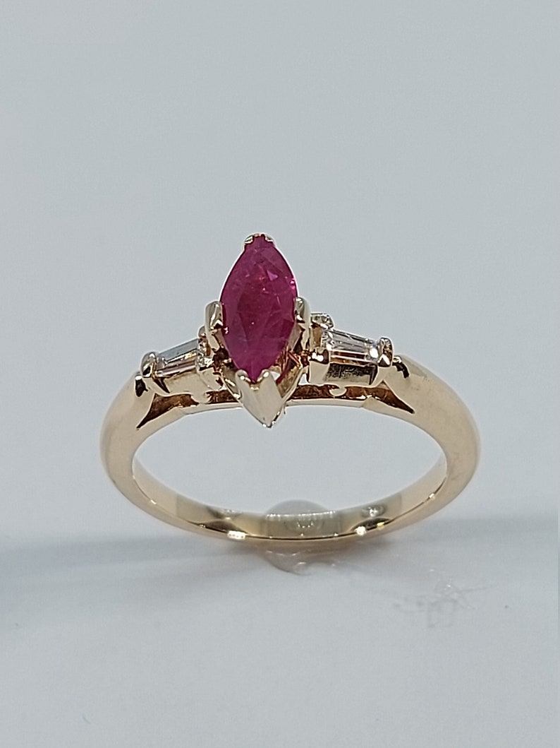 14k Yellow Gold Ruby Ring with Baguette Diamonds image 2