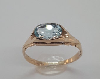 Aquamarine Ring, Aquamarine Zirconia, Aquamarine, Free Shipping, Aquamarine Zirconia, Gold, March Birthstone, 10k Yellow Gold Ring