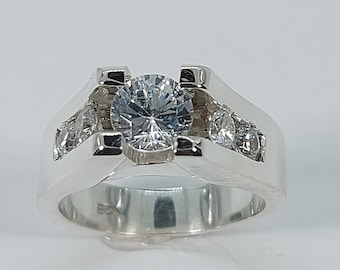 Sterling Silver Solitaire Engagement Ring with Cubic Zirconia