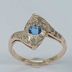 Blue Topaz Ring, Yellow Gold Ring, Blue Topaz and Diamond, Mother&#39;s Day Gift, December Birthstone, 10k Yellow Gold Ring, Ring for Her,