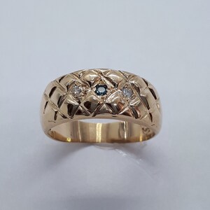 3 Stone Ring, Diamond Ring, Three Stone Ring, Blue Diamond Ring,  Free Shipping, Yellow Gold Ring, Diamond and Gold Ring, White Diamond