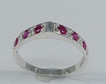 Authentique bague en argent sterling avec rubis, pierre de naissance de juillet