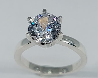 Sterling Silver Solitaire Engagement Ring, 8mm Cubic Zirconia