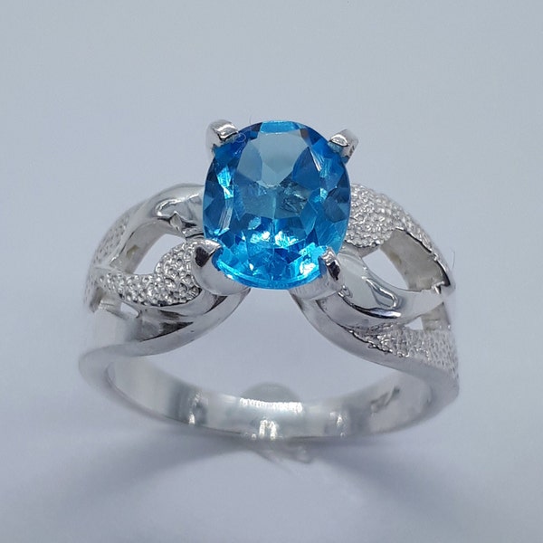 Blue Stone Silver Ring, Blue Topaz Ring, December Birthstone, Silver Ring Women, Silver Ring, Authentic Blue Topaz, Oval Stone, Topaz