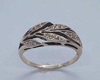 10k Yellow Gold Diamond Ring, Leaf Design