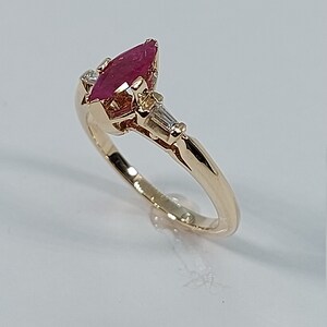 14k Yellow Gold Ruby Ring with Baguette Diamonds image 4