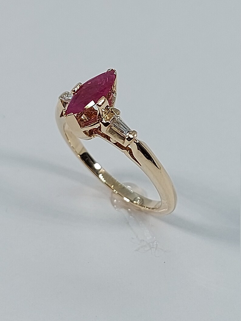 14k Yellow Gold Ruby Ring with Baguette Diamonds image 4