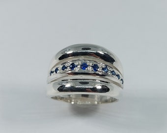 Sapphire Sterling Silver Ring: Handmade Solid Band, Size 7.5