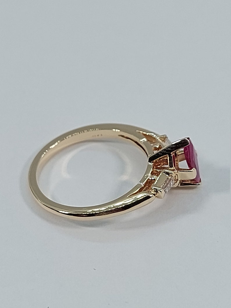 14k Yellow Gold Ruby Ring with Baguette Diamonds image 8