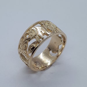 Women Gold Band, Yellow Gold Ring, Gold Band, 10k Yellow Gold, Elephant Ring, Band for Her, Yellow Gold Band, Animal Band, Animal Ring