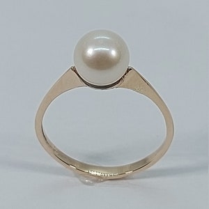 Pearl Ring, Yellow Gold Ring, Pearl Gold Ring, Authentic Pearl, 10k Yellow Gold, White Pearl, Women Pearl Ring, Mother Day Gift, Pearl.