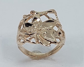 10k Gelbgold Blumenring, Floral Statement Ring, Größe 7,5