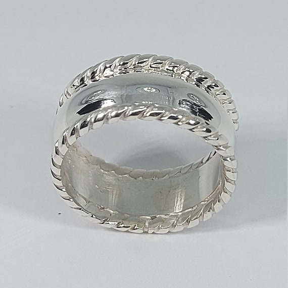 Bali Bead Rope Edge Band Ring Extra Wide Antiqued and Polished Sterling Silver Bali Bead Rope Edge Band Ring Extra Wide Antiqued and Polished Sterling Silver