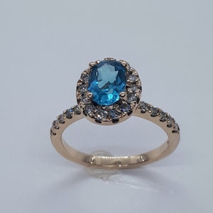 Halo Ring, Engagement Ring, Christmas Gift, Blue Topaz Ring, 14k Yellow Gold Ring, Free Shipping, December Birthstone, Blue Topaz