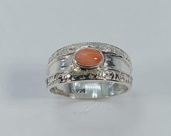 Red Coral Sterling Silver Ring, Handmade Stone Ring, Size 9