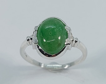 Jade Ring, Silver Ring, Jade Stone Ring, 925 Sterling Silver, Authentic Stone, Gift for Her, Oval Stone Ring, Solid Silver Ring, Jade Stone