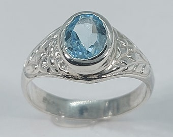 Blue Topaz Ring, Men Blue Topaz Ring,  Blue Topaz and Silver, December  Birthstone, Blue Stone Ring, Mens Blue Topaz, Free Shipping, Topaz