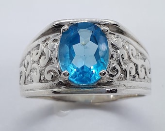 Anello Da Uomo In Argento Sterling Con Topazio Blu: Fatto A Mano In Stile Ottomano - Italia - Foto 4