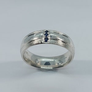 Sapphire Rings, Sapphire Silver Ring, Tree Stone Ring, Silver Ring, Authentic Sapphire, Wedding Band, 925 Sterling Silver, Round Stone