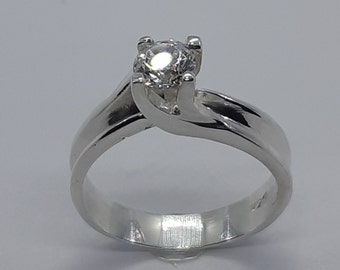 Sterling Silver Solitaire Engagement Ring, Cubic Zirconia, Handmade