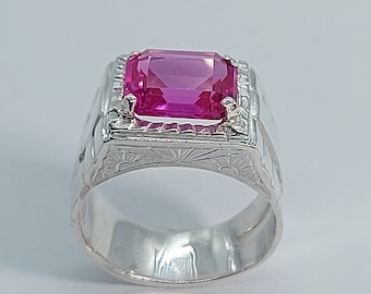 Pink Topaz Ring, Pink Topaz Stone, gratis verzending, zilveren ring, mannen zilveren ring, 925 sterling zilver, cadeau voor hem, authentieke steen