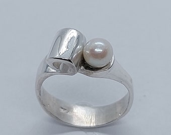 Bague perle, bague en argent, bague en argent perlée, perle authentique, cadeau de Noël, perle blanche, livraison gratuite, argent sterling 925, cadeau de Noël